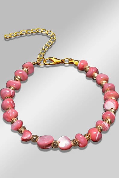 Sertifikalı Amorf Model Pembe Renkli Sedef Taşı Bileklik (Ayarlamalı) - Resim 2