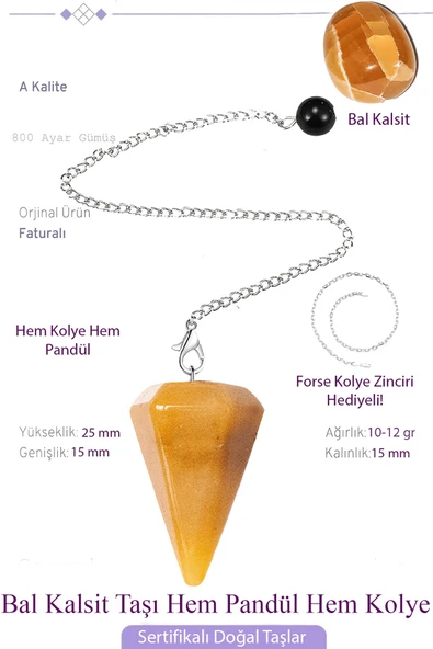 Sertifikalı Bal Kalsit Taşı Pandül Sarkaç (Hem Pandül - Hem Kolye) - 2