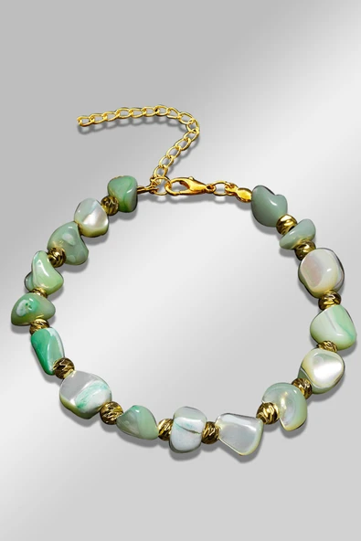 Sertifikalı Amorf Model Açık Yeşil Renkli Sedef Taşı Bileklik (Ayarlamalı) - Resim 2