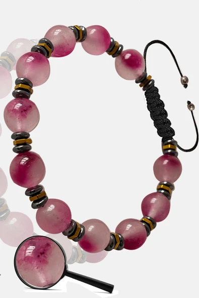 Sertifikalı Rose Hematit Pembe Renkli Kuvars Taşı Bileklik - Ayarlamalı - Resim 2