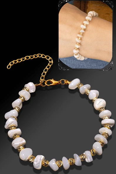 Sertifikalı Amorf İnce Model Beyaz Renkli Sedef Taşı Bileklik (Ayarlamalı) ürün görseli