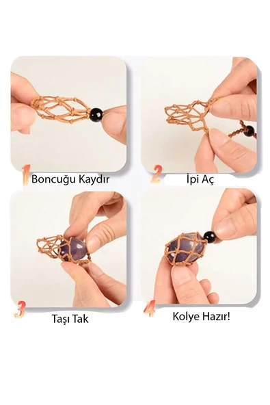 Sertifikalı Orijinal Şifa Seti Makrome Örgülü 7 Çakra Doğal Taş Kolye Ayarlanabilir - Kahve - 2
