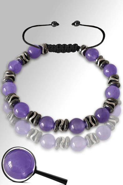 Sertifikalı Hematitli Gerçek Mor Akik Taşı Bileklik - Ayarlamalı ürün görseli