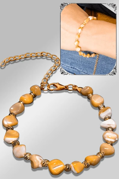 Sertifikalı Amorf Model Açık Turuncu Renkli Sedef Taşı Bileklik (Ayarlamalı) ürün görseli