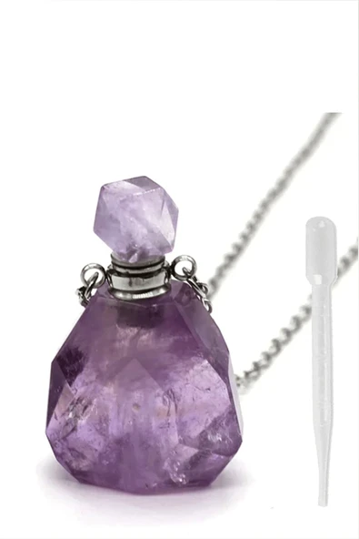 Sertifikalı Parfüm Şişe Tasarımlı Ametist Taşı Kolye - Gümüş Aparatlı - 2