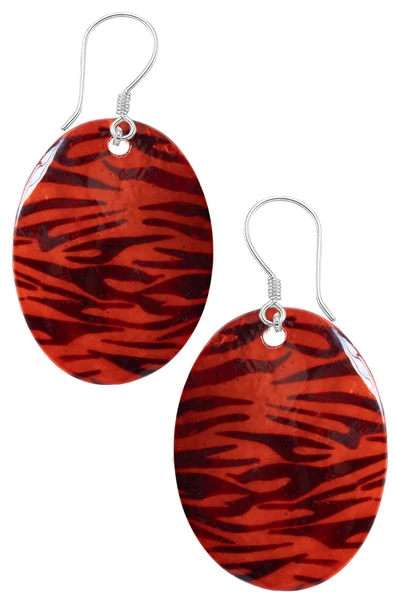 Sertifikalı Leopar Desenli Oval Kırmızı Renkli Sedef Taşı Küpe ürün görseli