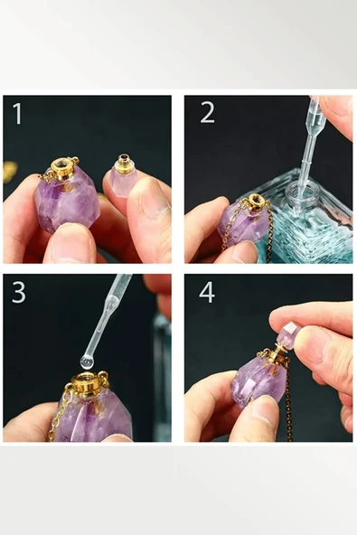 Sertifikalı Parfüm Şişe Tasarımlı Kaplan Gözü Taşı Kolye - Gümüş Aparat - 3