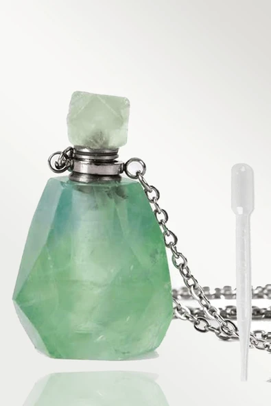 Sertifikalı Parfüm Şişe Tasarımlı Aventurin Taşı Kolye - Gümüş Aparat - 2