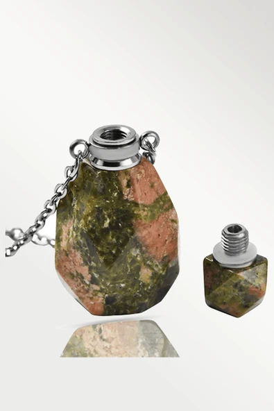 Sertifikalı Parfüm Şişe Tasarımlı Unakit Taşı Kolye - Gümüş Aparatlı - 2