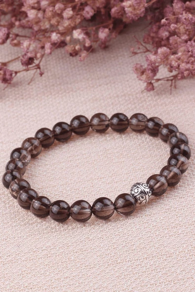 Sertifikalı Dumanlı Kuvars Taşı Bileklik - Gümüş Aparatlı - Resim 2