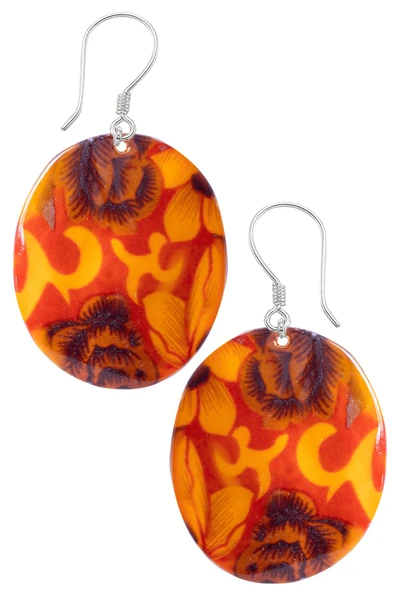 Sertifikalı Çiçek İşlemeli Turuncu-Mor Renkli Sedef Taşı Küpe ürün görseli