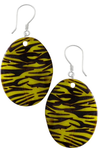 Sertifikalı Leopar Desenli Oval Yeşil Renkli Sedef Taşı Küpe ürün görseli