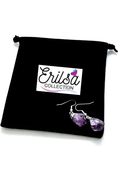 Sertifikalı Ham İşlenmemiş Ametist Taşı Küpe - Resim 4