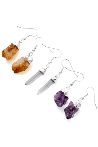 Sertifikalı Ham İşlenmemiş Ametist Taşı Küpe - Resim 5