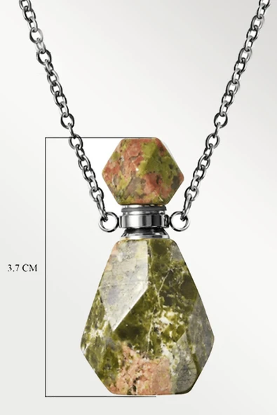 Sertifikalı Parfüm Şişe Tasarımlı Unakit Taşı Kolye - Gümüş Aparatlı - 3