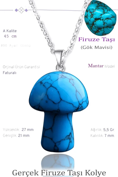 Sertifikalı Mantar Model Firuze Taşı Kolye - Gümüş Aparatlı ürün görseli