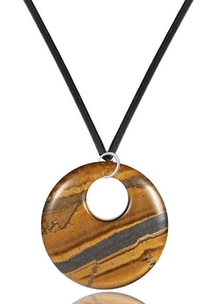 Sertifikalı Deri İpli Doğal Kaplan Gözü Taşı Kolye ürün görseli