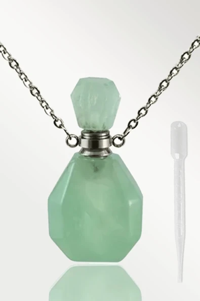 Sertifikalı Parfüm Şişe Tasarımlı Aventurin Taşı Kolye - Gümüş Aparat