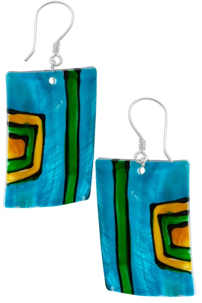 Sertifikalı El İşciliği Turuncu-Mavi Renkli Sedef Taşı Küpe ürün görseli