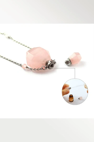 Sertifikalı Parfüm Şişe Tasarımlı Yeşil Florit Taşı Kolye - Gümüş Aparat - 3