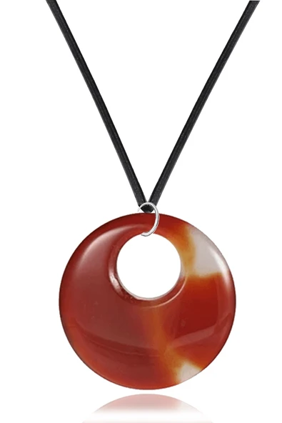 Sertifikalı Deri İpli Doğal Kızıl Yemen Akik Taşı Kolye ürün görseli