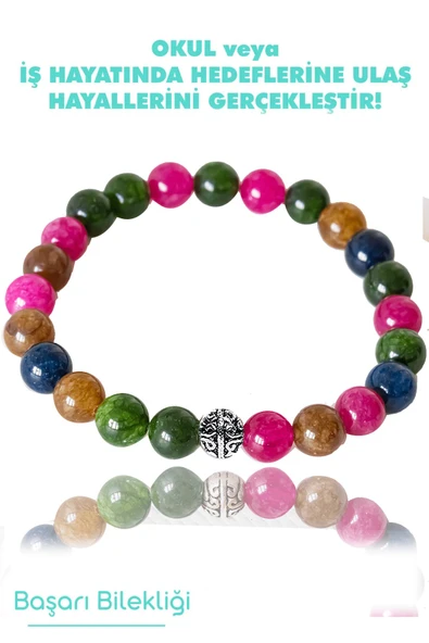 Sertifikalı Doğal Taş Kız Öğrenci Başarı Bilekliği (Yeşim, Çilek Kuvars, Lapis, Güneş Taşı) - Resim 2