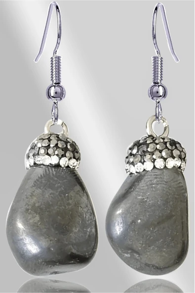 Sertifikalı Zirkon Taşlı Model Hematit Taşı Doğal Taş Küpe