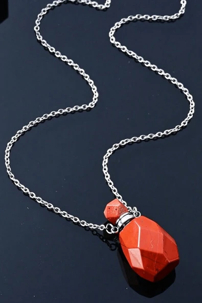 Sertifikalı Parfüm Şişe Tasarımlı Kırmızı Jasper Taşı Kolye - Gümüş Aparat - 2