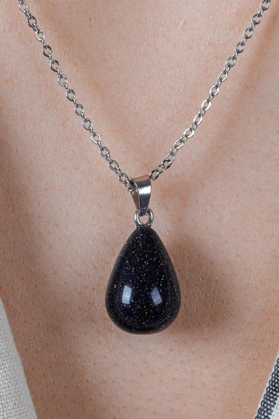 Sertifikalı Damla Model Gerçek Mavi Yıldız Taşı Kolye - Resim 3