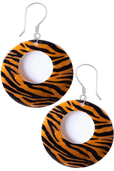 Sertifikalı Leopar Desenli Turuncu Renkli Sedef Taşı Küpe ürün görseli