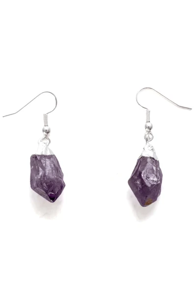 Sertifikalı Ham İşlenmemiş Ametist Taşı Küpe - Resim 3