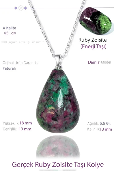 Sertifikalı Damla Model Ruby Zoisite Taşı Kolye - Anyolit Taşı ürün görseli