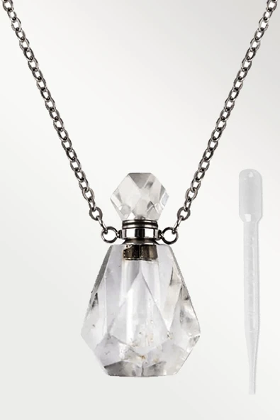 Sertifikalı Parfüm Şişe Tasarımlı Kristal Kuvars Taşı Kolye - Gümüş Aparat