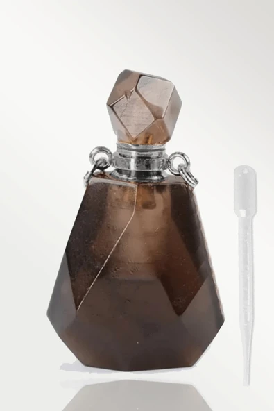 Sertifikalı Parfüm Şişe Tasarımlı Dumanlı Kuvars Taşı Kolye - Gümüş Aparat - 2