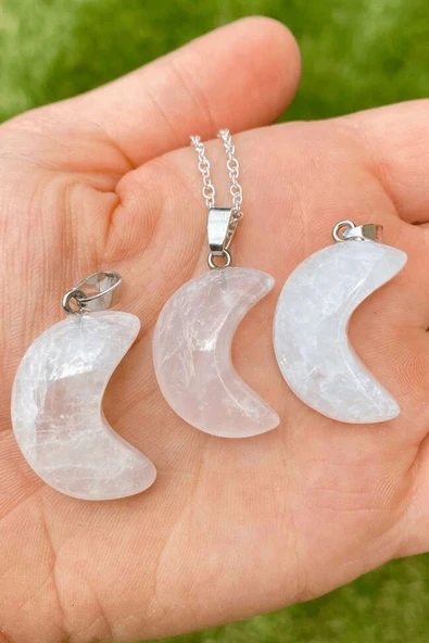 Sertifikalı Ay Model Kristal Kuvars Taşı Kolye ürün görseli
