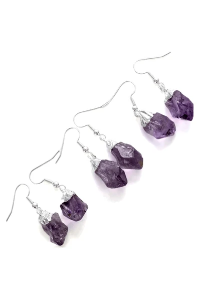 Sertifikalı Ham İşlenmemiş Ametist Taşı Küpe - Resim 2