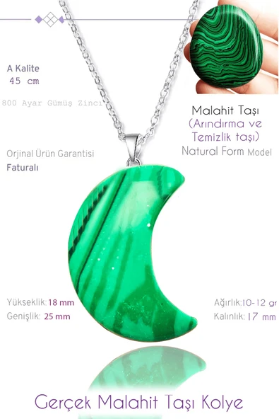 Sertifikalı Ay Model Gerçek Malahit Taşı Kolye ürün görseli