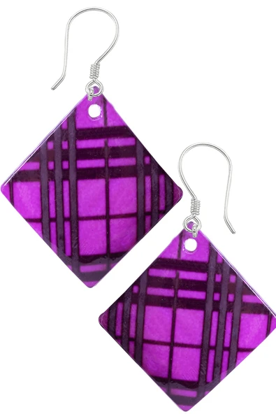 Sertifikalı Çizgi İşlemeli Mor Renkli Sedef Taşı Küpe ürün görseli