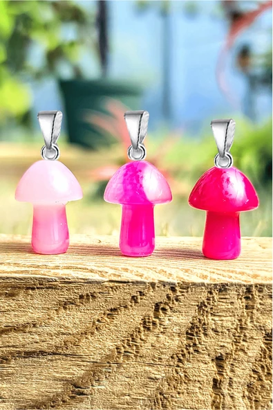 Sertifikalı Mantar Model Pembe Akik Taşı Kolye - Gümüş Aparatlı - Resim 2