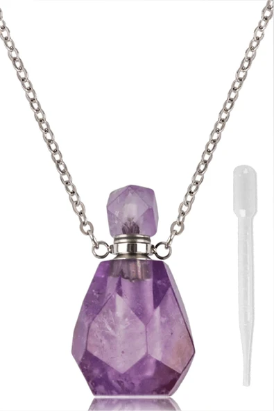 Sertifikalı Parfüm Şişe Tasarımlı Ametist Taşı Kolye - Gümüş Aparatlı
