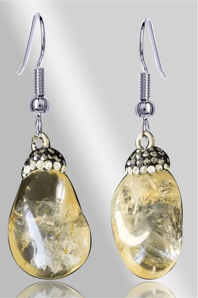 Sertifikalı Zirkon Taşlı Model Sitrin Taşı Doğal Taş Küpe ürün görseli