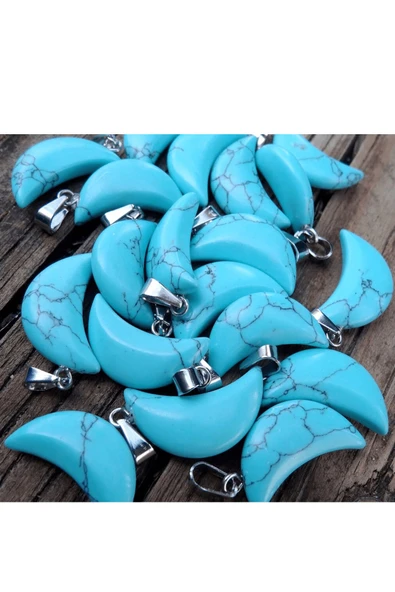 Sertifikalı Ay Model Gerçek Firuze (Turkuaz) Taşı Kolye - Resim 3