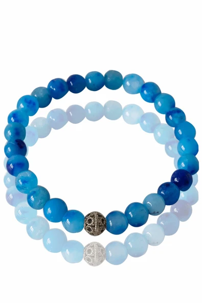 Sertifikalı Koyu Renk Mavi Akik Taşı Bileklik - Gümüş Aparatlı ürün görseli