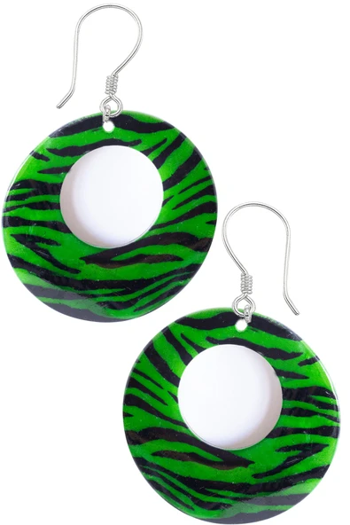 Sertifikalı Leopar Desenli Yeşil Renkli Sedef Taşı Küpe ürün görseli