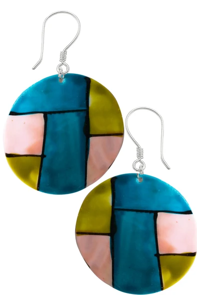 Sertifikalı El İşciliği Yeşil-Mavi-Pembe Renkli Sedef Taşı Küpe ürün görseli