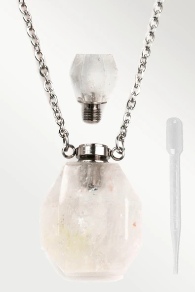 Sertifikalı Parfüm Şişe Tasarımlı Pembe Kuvars Taşı Kolye - Gümüş Aparat - 5