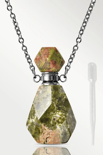 Sertifikalı Parfüm Şişe Tasarımlı Unakit Taşı Kolye - Gümüş Aparatlı