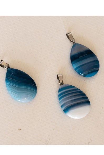 Sertifikalı Damla Model Gerçek Mavi Akik Taşı Kolye - Gümüş Aparatlı - Resim 2