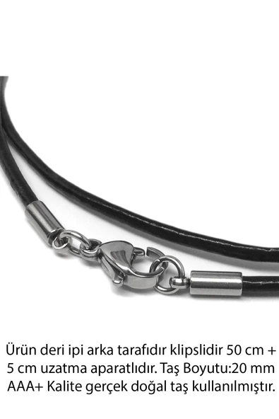 Sertifikalı Deri İpli Doğal Malahit Taşı Kolye (Malakit Taşı) - Resim 2