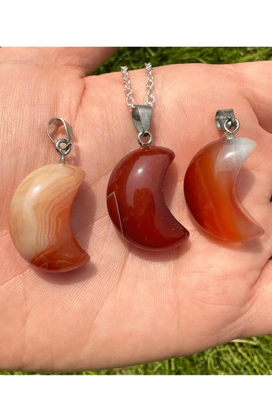 Sertifikalı Ay Model Gerçek Karnelyan Akik Taşı Kolye - Resim 2